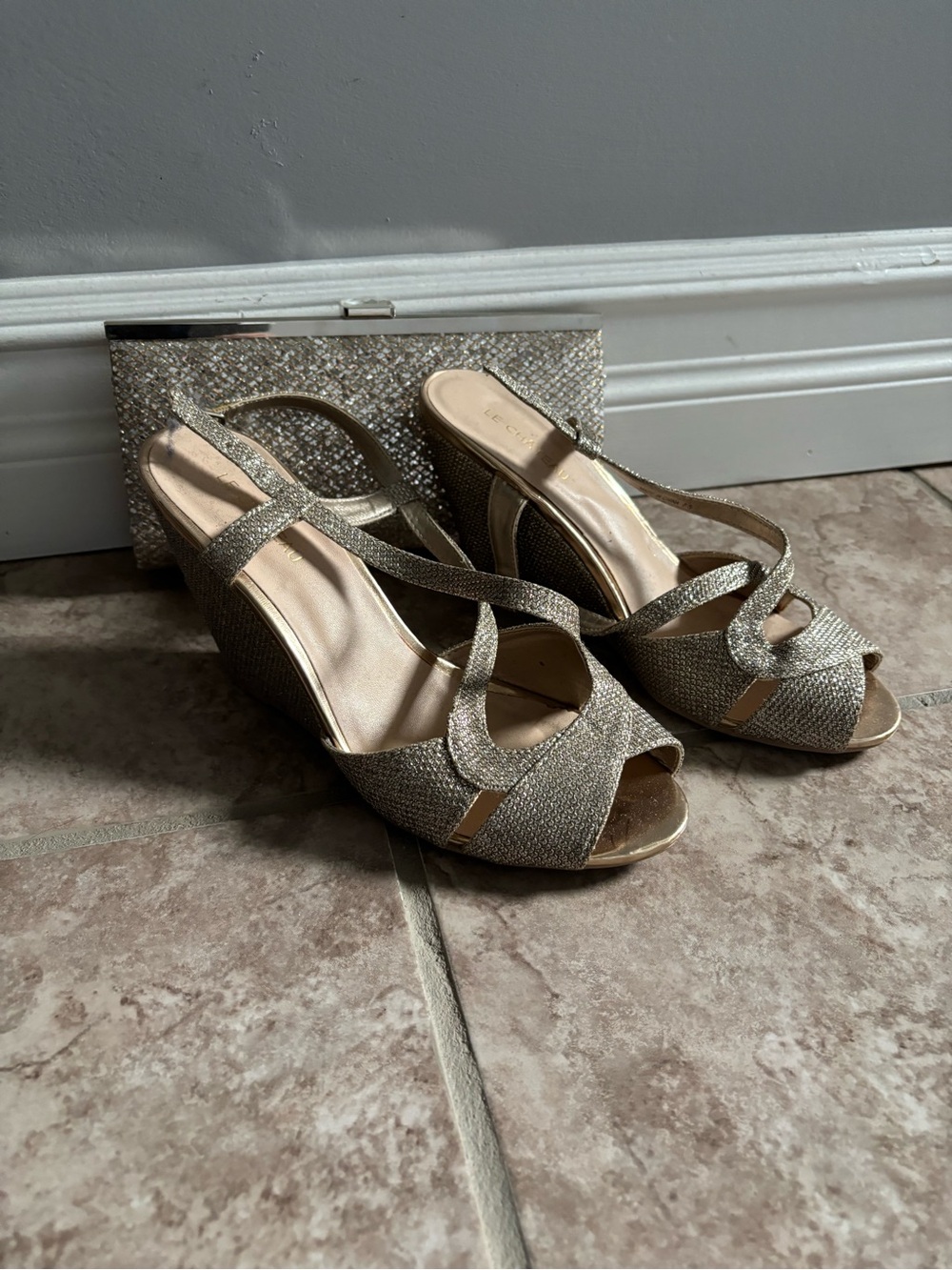le chateau Sparkling Gold Strappy High Heels